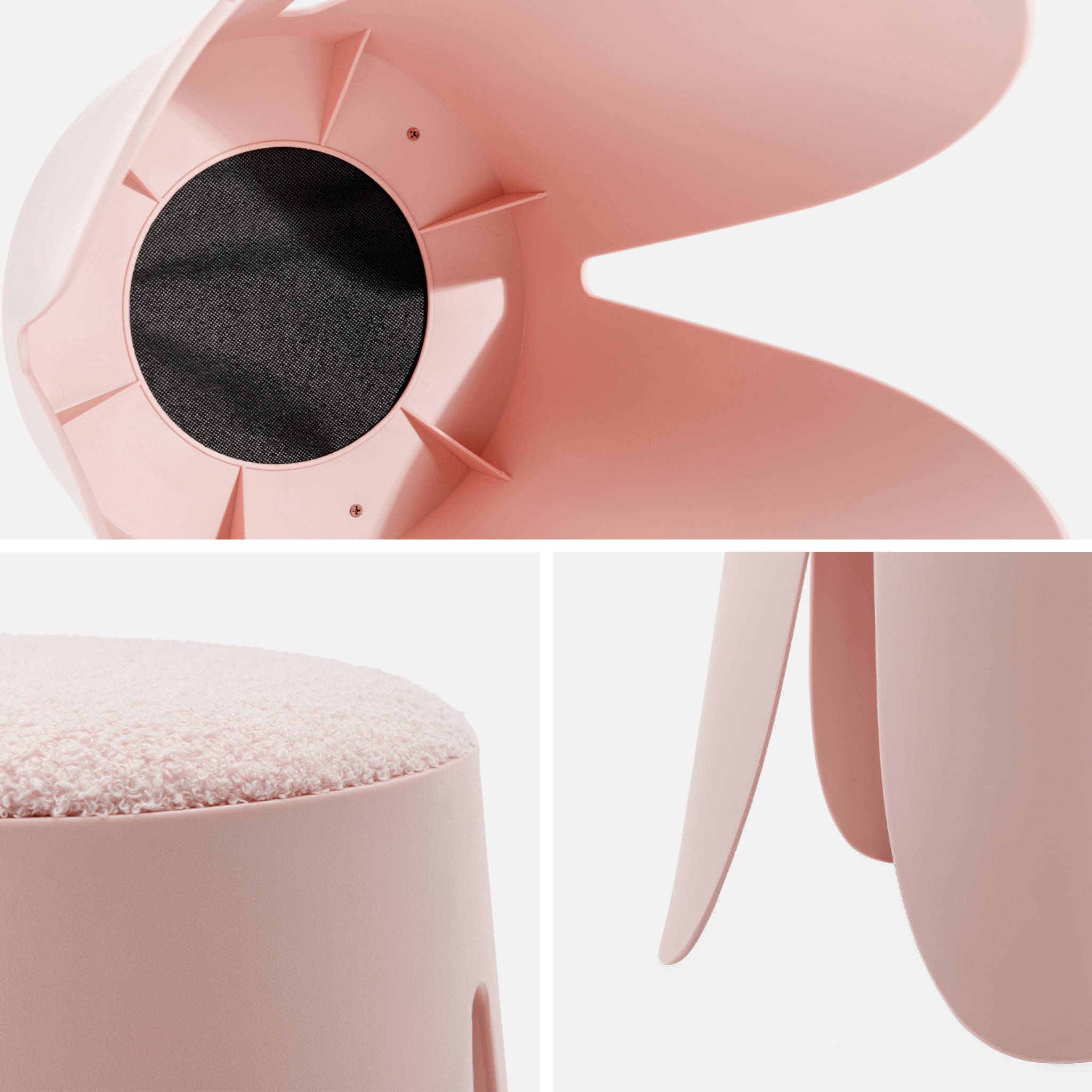 Set de 2 tabourets empilables roses. bouclette texturée. NIKI. Ø30 / 44 x H46cm