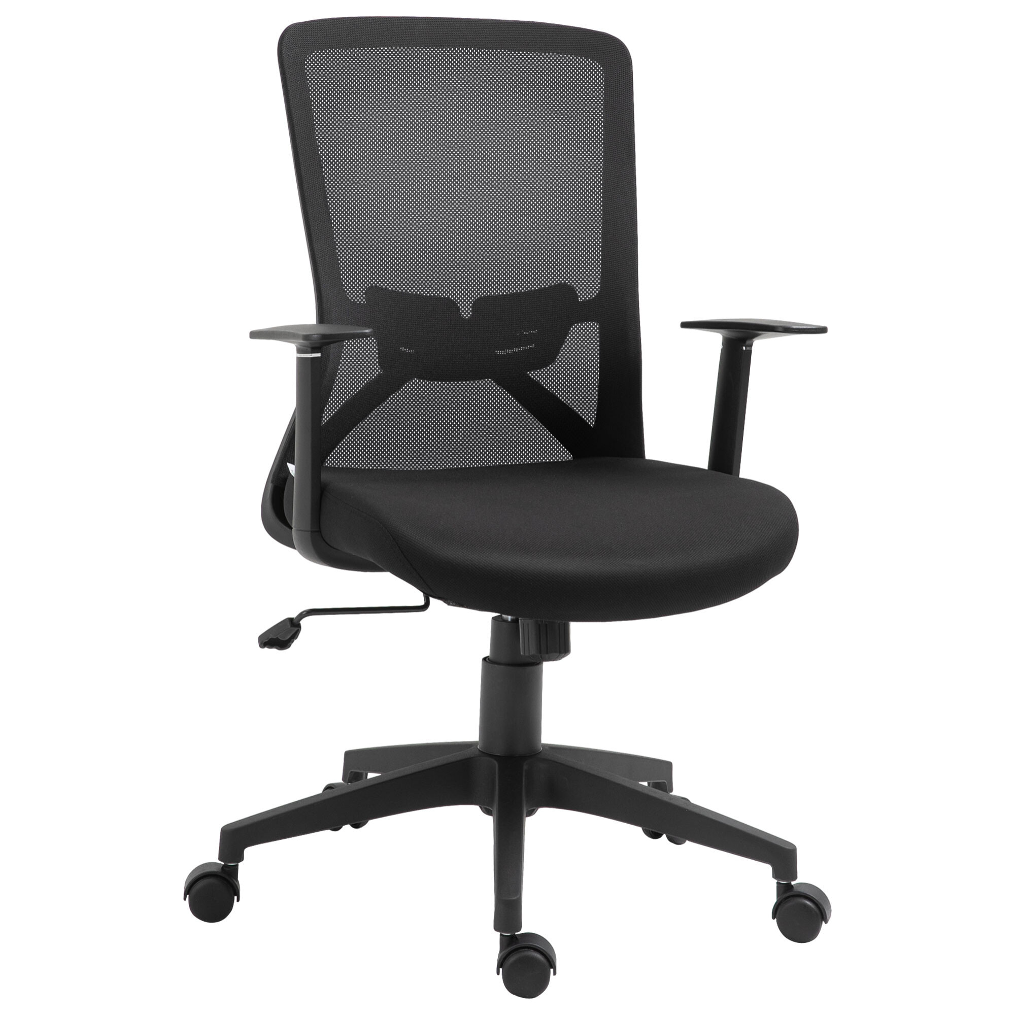 Silla de Oficina Giratoria Silla Escritorio con Altura Ajustable Reposabrazos Soporte Lumbar Respaldo Transpirable y Función Basculante 62x56x95-103 cm Negro