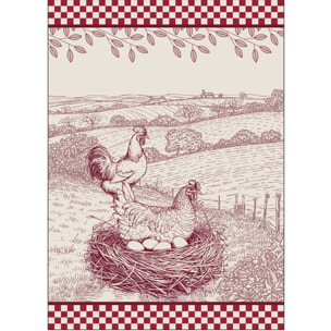 Torchon en coton poule campagne - Rouge