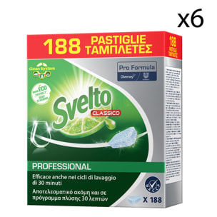 6x Svelto Professional Detersivo Classico in Pastiglie per Lavastoviglie - Confezione da 188 Tabs