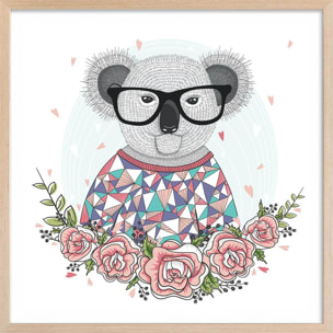 Affiche enfant hipster koala Affiche + cadre en bois - Chêne