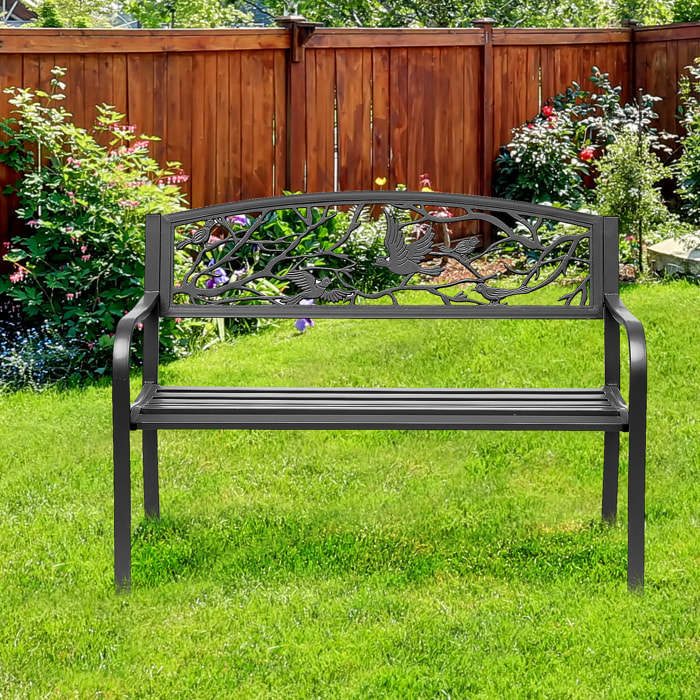 Banc 3 places de jardin terrasse style rural chic 127L x 60l x 85H cm métal époxy anticorrosion noir