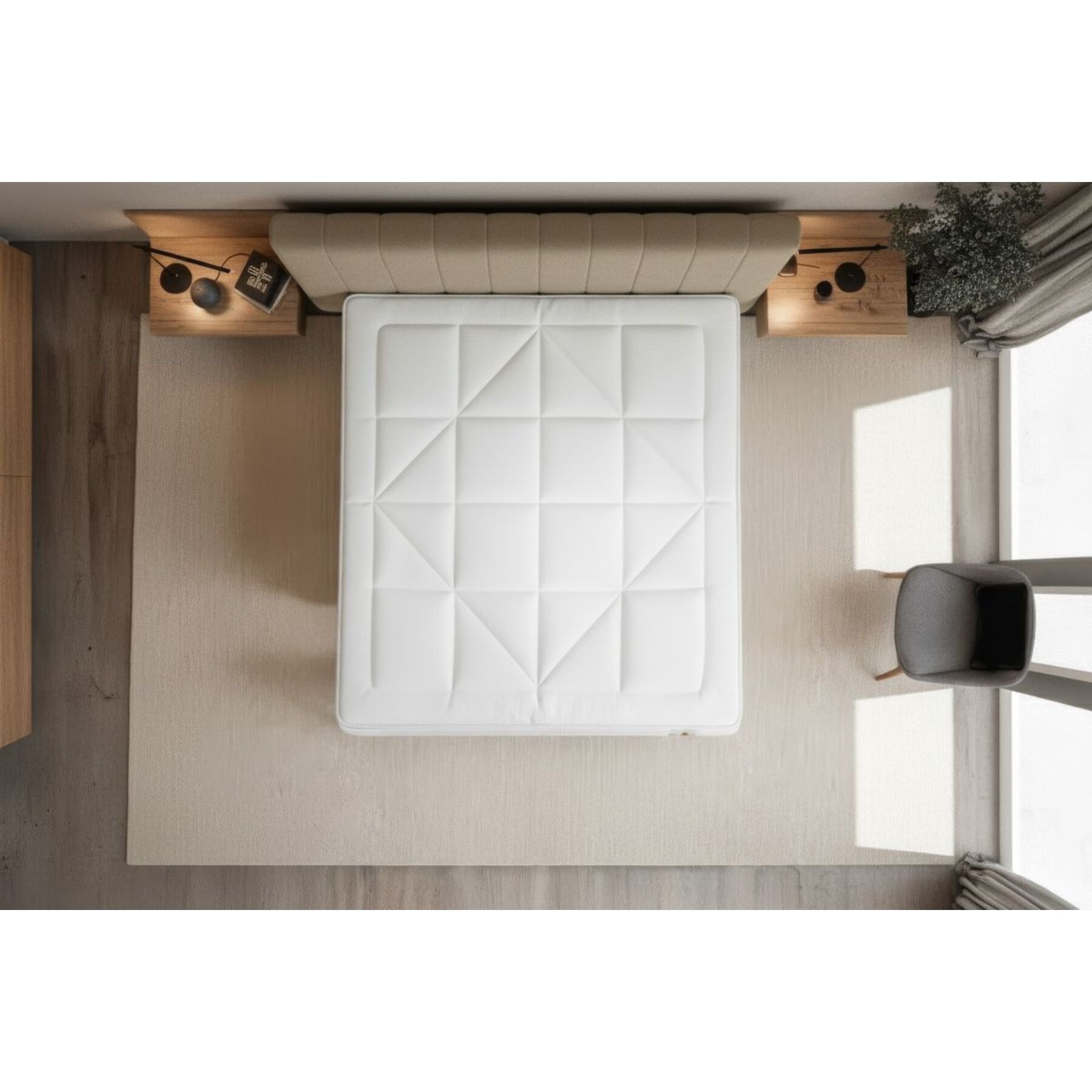 Ensemble Matelas Vingt-Huit PLUS - 28cm - Ressorts ensachés et mémoire de forme - Tensions allégées - Sommier kit Blanc