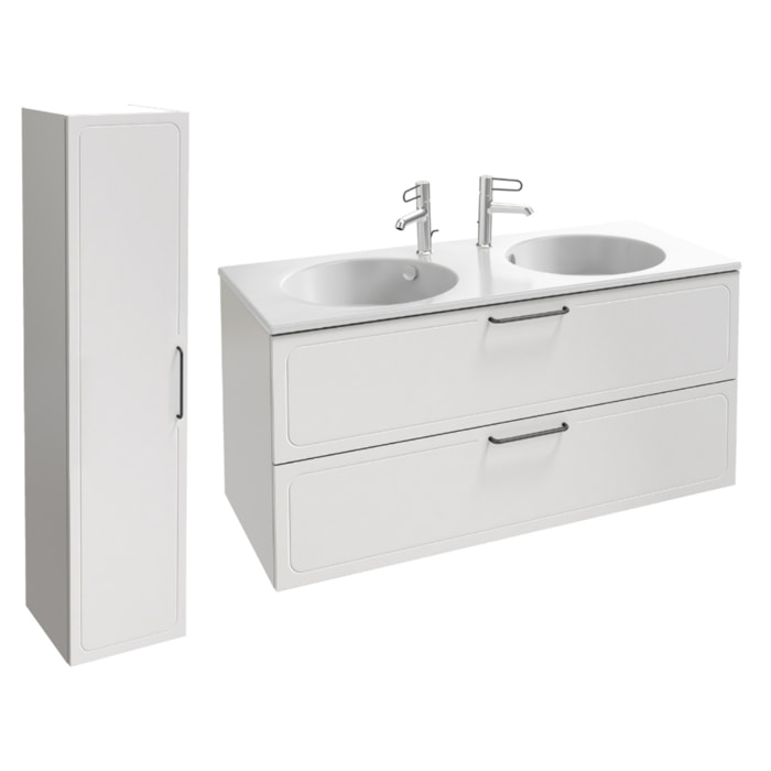 Meuble double vasque 120 cm Odéon Rive Gauche 2 tiroirs blanc + colonne