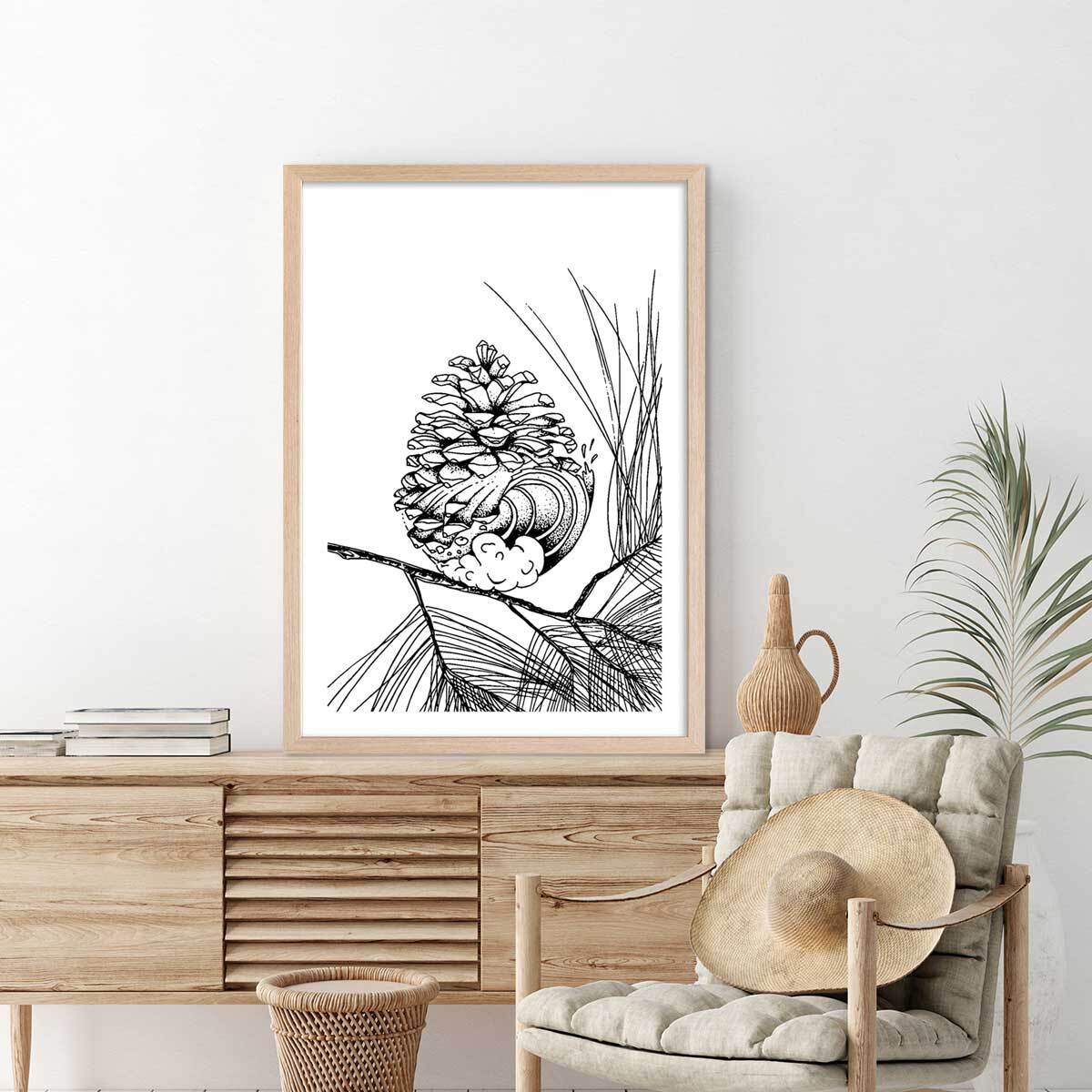 Poster pigne des landes Affiche + cadre en bois - Chêne