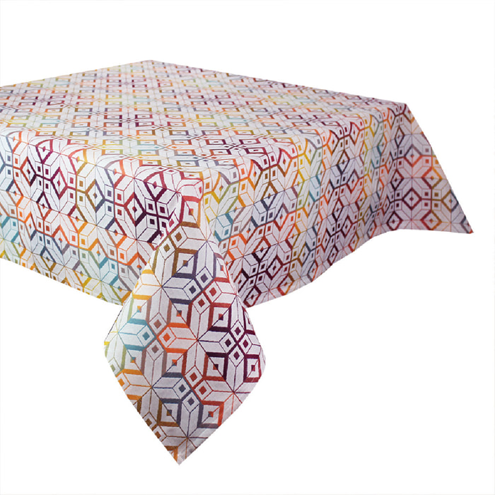 Nappe pur coton jacquard tissage poche multicolore Mille paves flamboyant