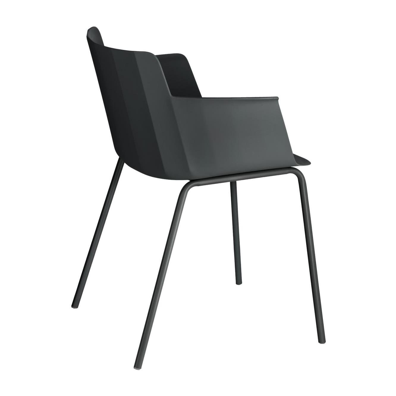 Kave Home - Sedia con braccioli Hannia nera e gambe in acciaio nero