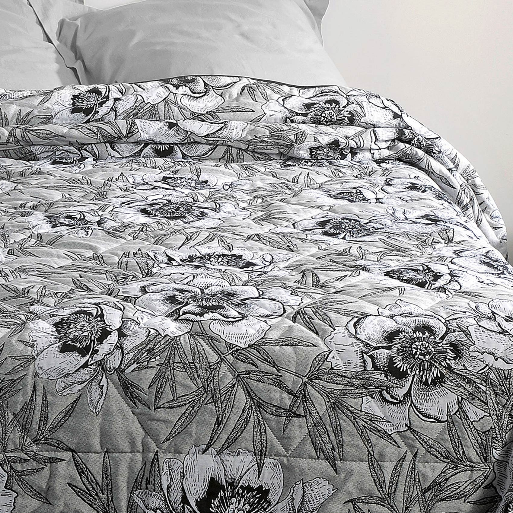 Jeté de lit aux impressions florales - Gris Perle