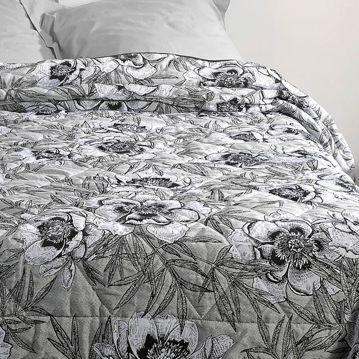 Jeté de lit aux impressions florales - Gris Perle