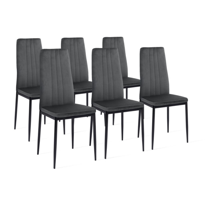 Chaises Jade en velours et pieds noirs - Gris anthracite