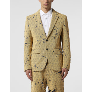PHILIPP PLEIN Destroyed Denim Jacquard Blazer Monogram