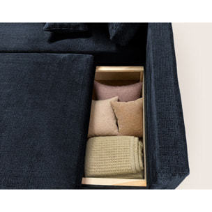 Miro - Canapé d'angle gauche 4 places convertible avec coffre en velours texturé - Bleu