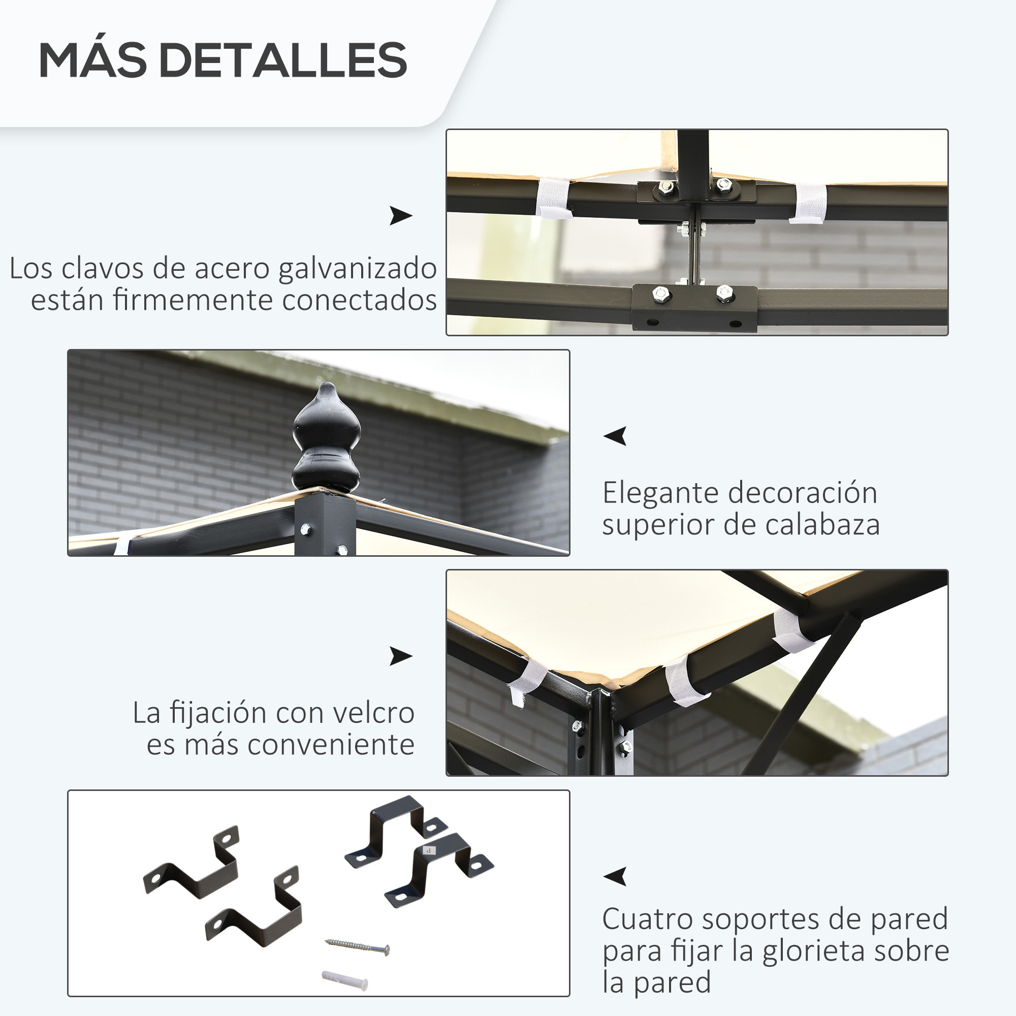 Pérgola Gazebo de Acero y Poliéster 3 x 3 x 2.5cm Crema