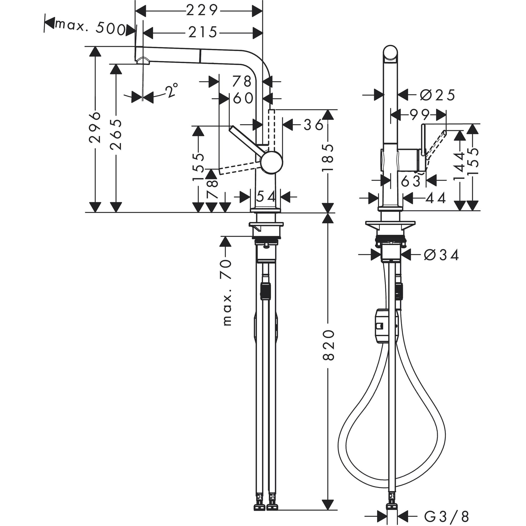 Mitigeur de cuisine 270 avec douchette extractible 1 jet chromé Talis M54