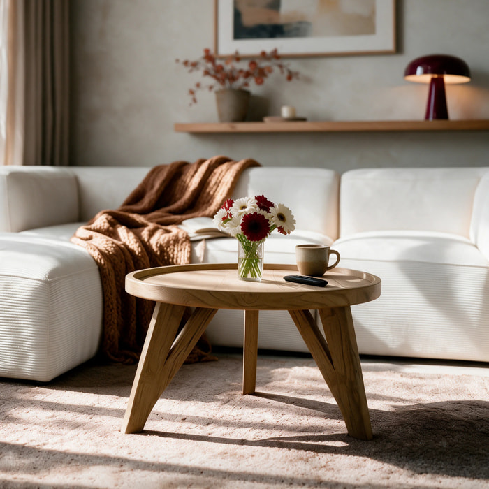 Table basse ronde en bois de teck recyclé D70 cm - Oly