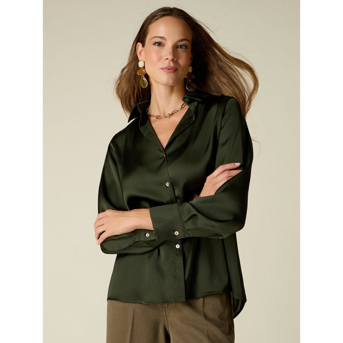 Oltre - Camicia in raso - Verde militare