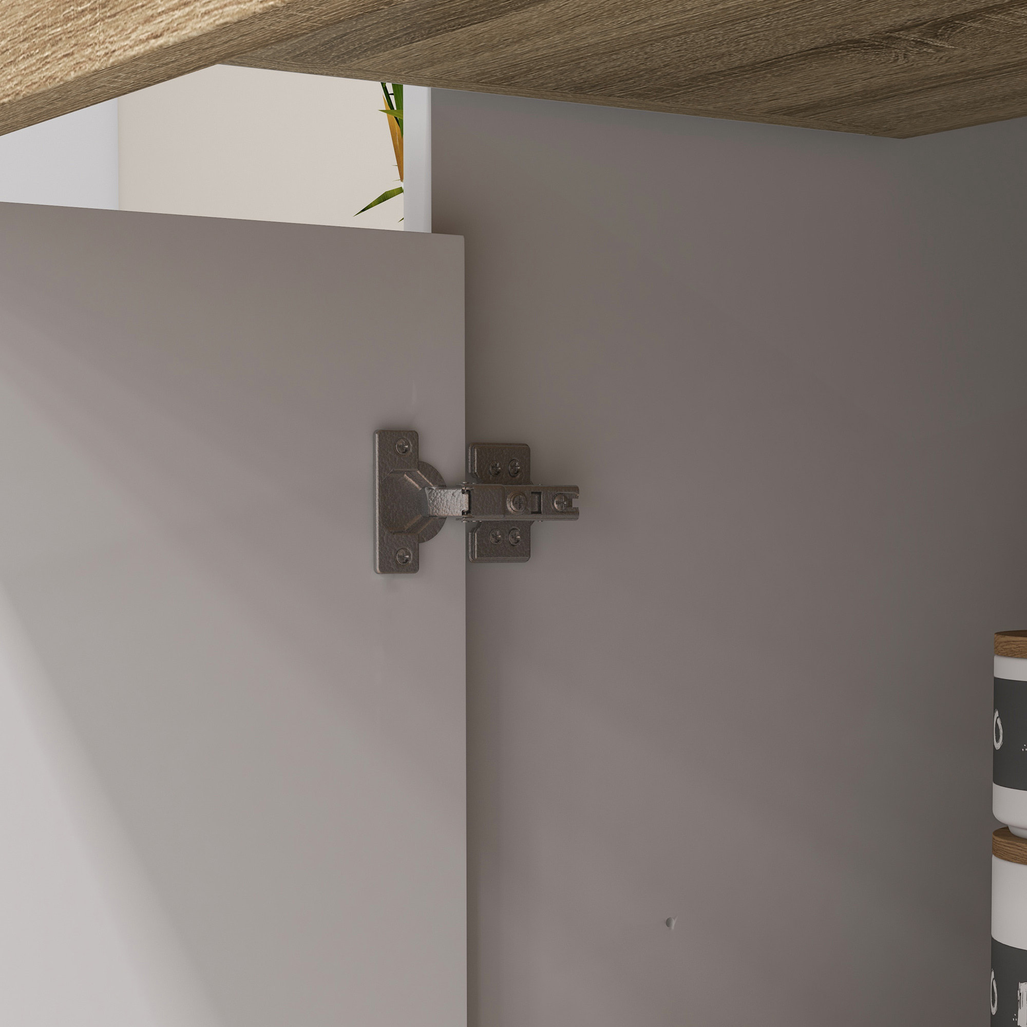 Alacena de Cocina Alta, Mueble Auxiliar de Cocina con 4 Puertas, Estantes Ajustables, Cajón, Compartimentos Abiertos, 98x39x180 cm, Blanco y Natural