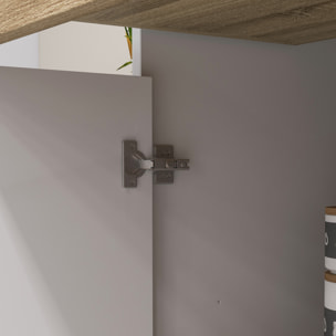 Alacena de Cocina Alta, Mueble Auxiliar de Cocina con 4 Puertas, Estantes Ajustables, Cajón, Compartimentos Abiertos, 98x39x180 cm, Blanco y Natural