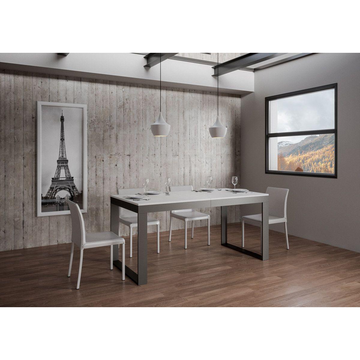 Mesa extensible 90x160/264 cm Tecno Evolution Fresno Blanco estructura Antracita