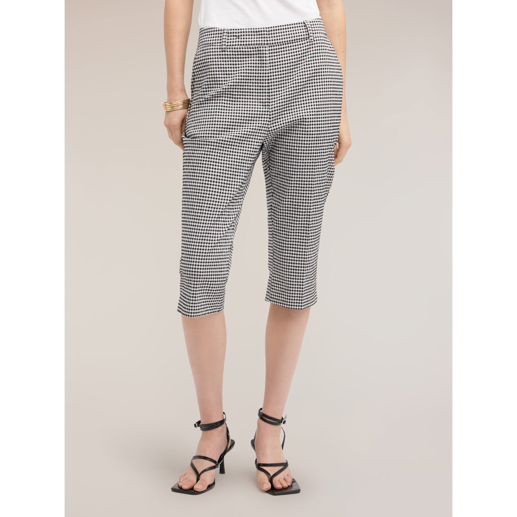 Motivi - Pantaloni capri fantasia vichy - Nero