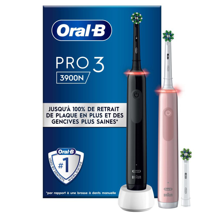 Oral-B - Pro 3 - Rose/noire - 2 Brosses à dents électriques