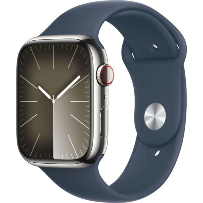 Montre connectée APPLE WATCH Serie 9 Cellular 45mm Acier/Argent Bleu Orage M/L