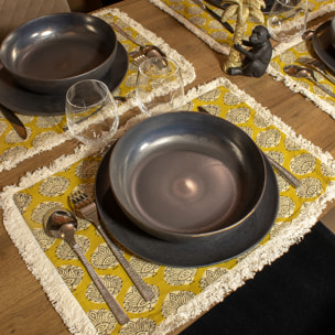Lot de 4 sets de table en coton jaune avec franges CATANE