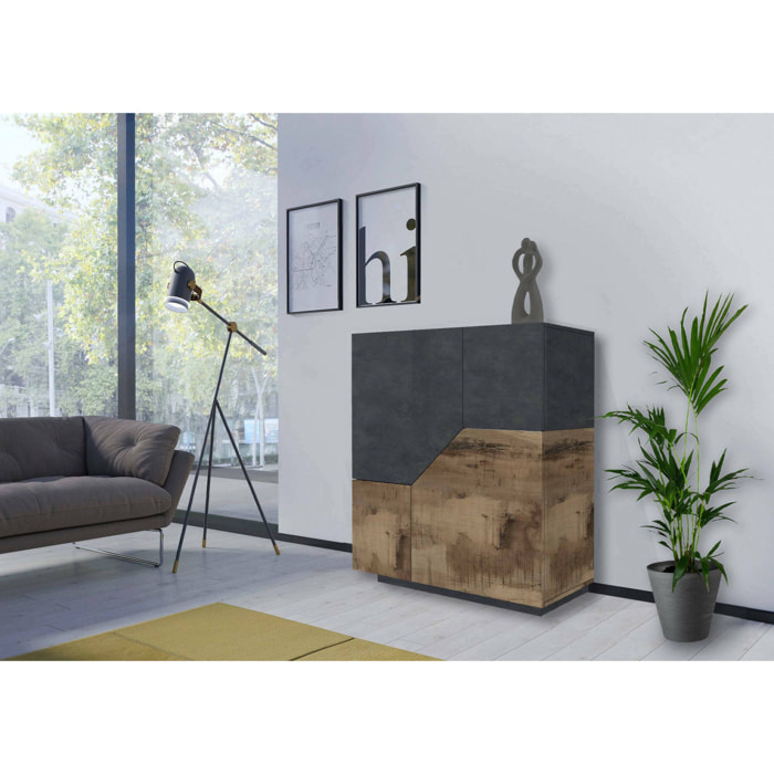 Credenza moderna a 2 ante geometriche, Made in Italy, Madia da ingresso, Buffet di design da soggiorno, Cm 100x43h106, Ardesia e Acero