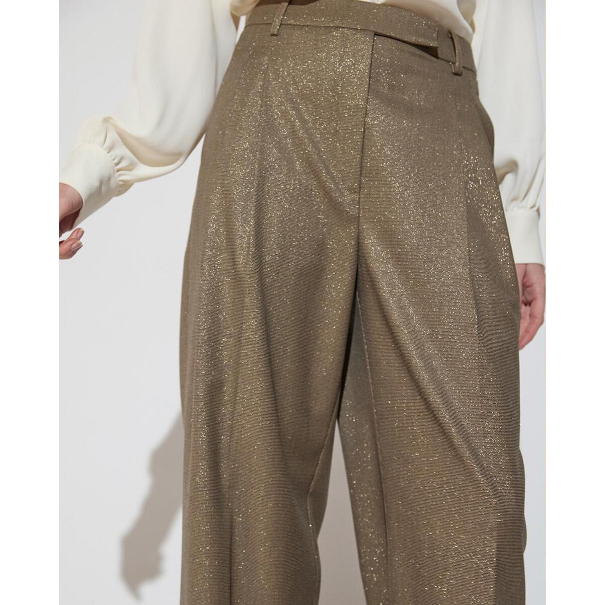 Pantaloni a pied de poule con doppie pieghe