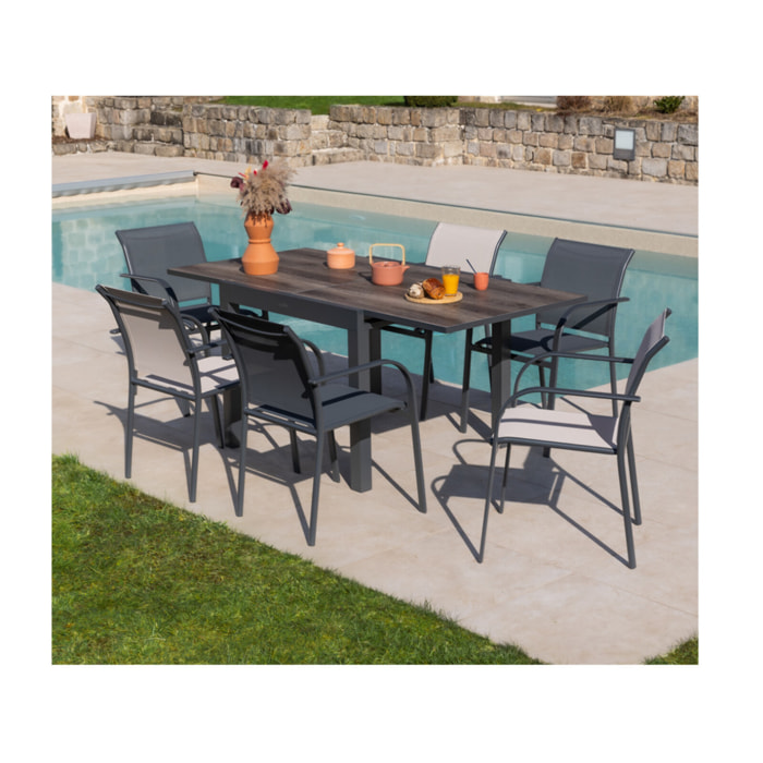HONFLEUR BEZIERS CHENE - Ensemble table et chaises de jardin  - Anthracite et lin