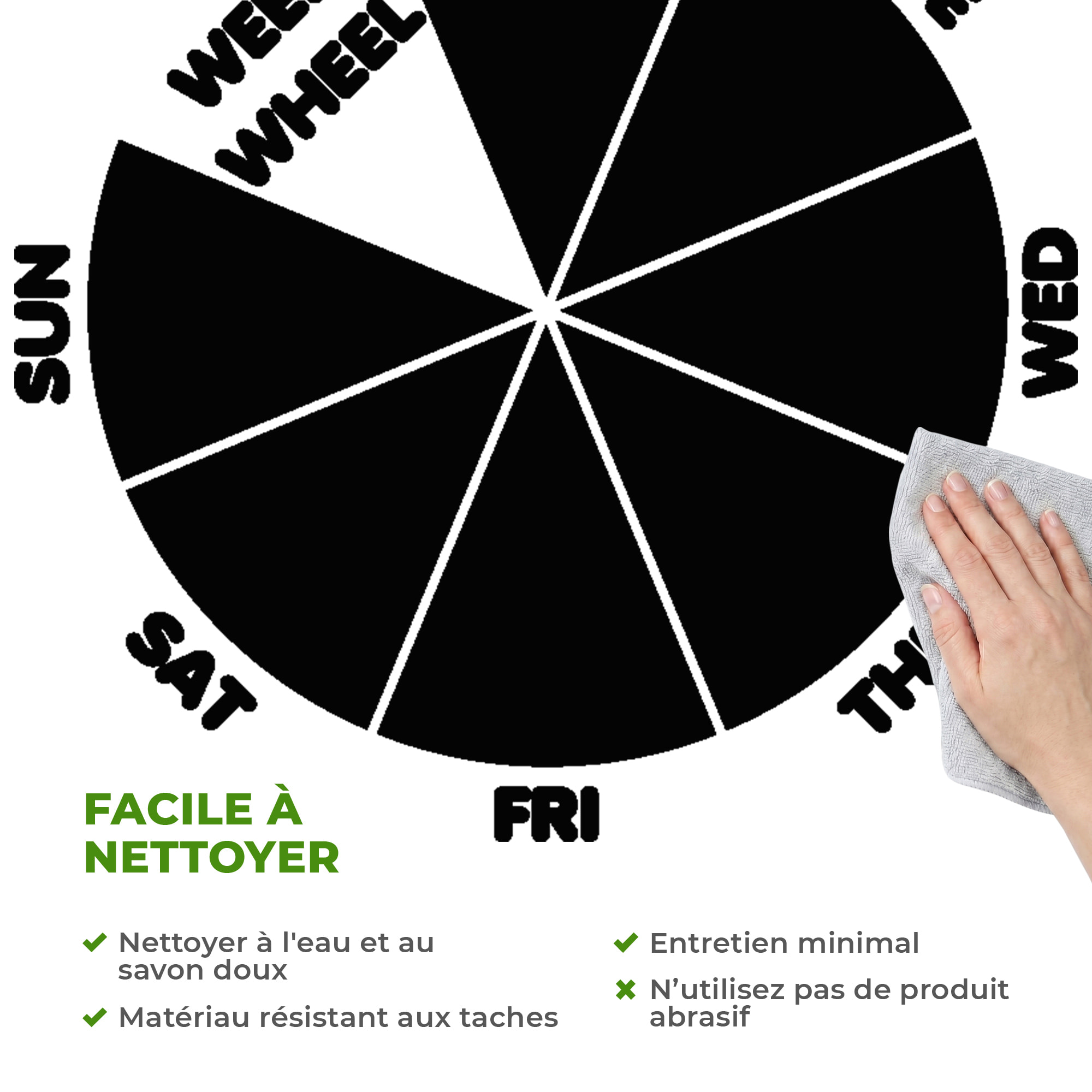 Sticker ardoise tableau noir - stickers muraux adhésif effaçable - CALENDRIER ROUE HEBDOMADAIRE
