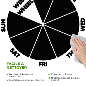 Sticker ardoise tableau noir - stickers muraux adhésif effaçable - CALENDRIER ROUE HEBDOMADAIRE