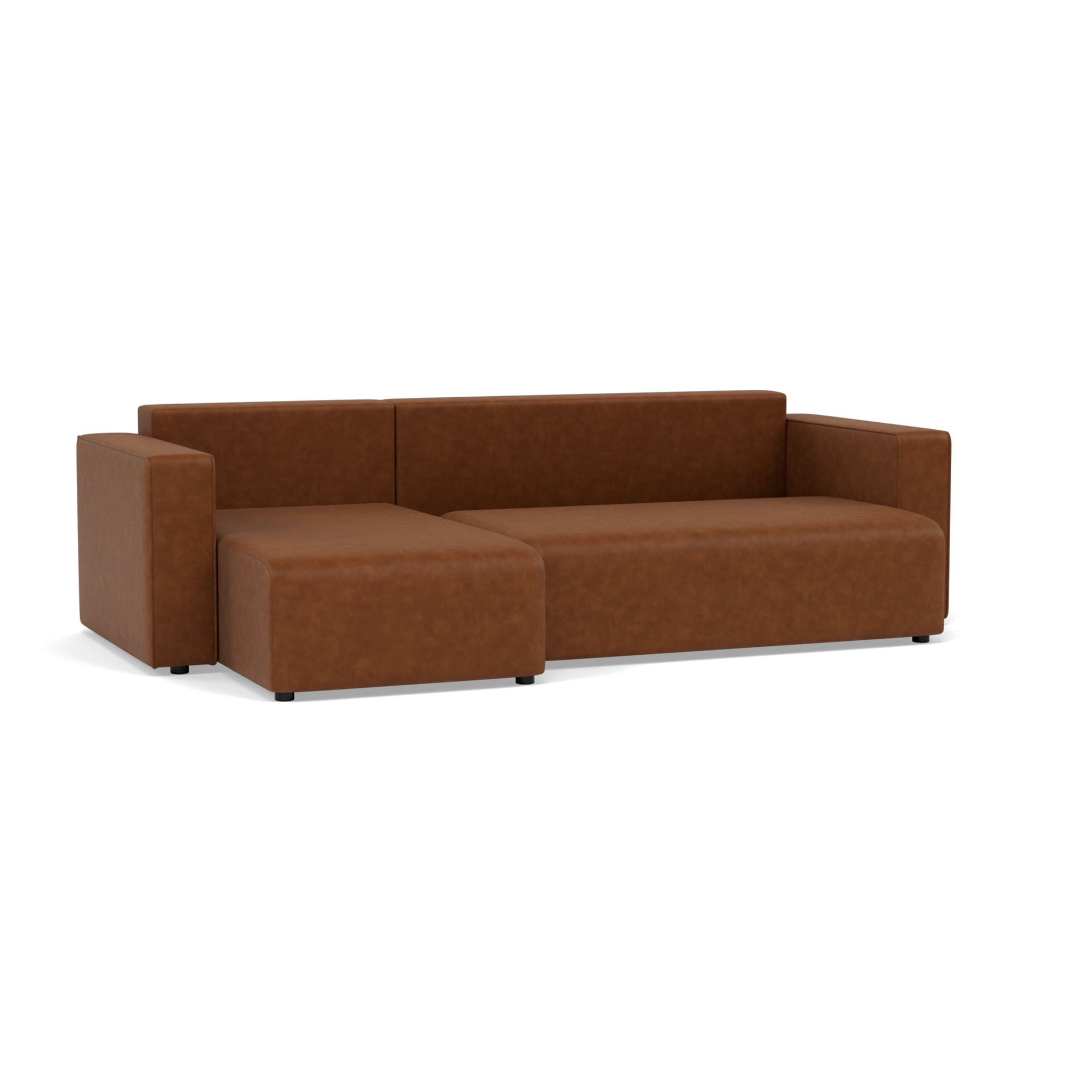 Topaze - canapé d'angle réversible 4 places convertible avec coffre en simili - Cognac