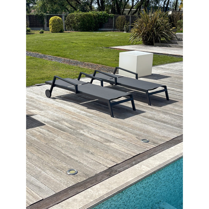 IBIZA - Lot de 2 bains de soleil en aluminium et toile plastifiée