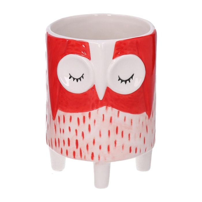 Portavaso in ceramica gufo rosso cm ø11,3h15,5