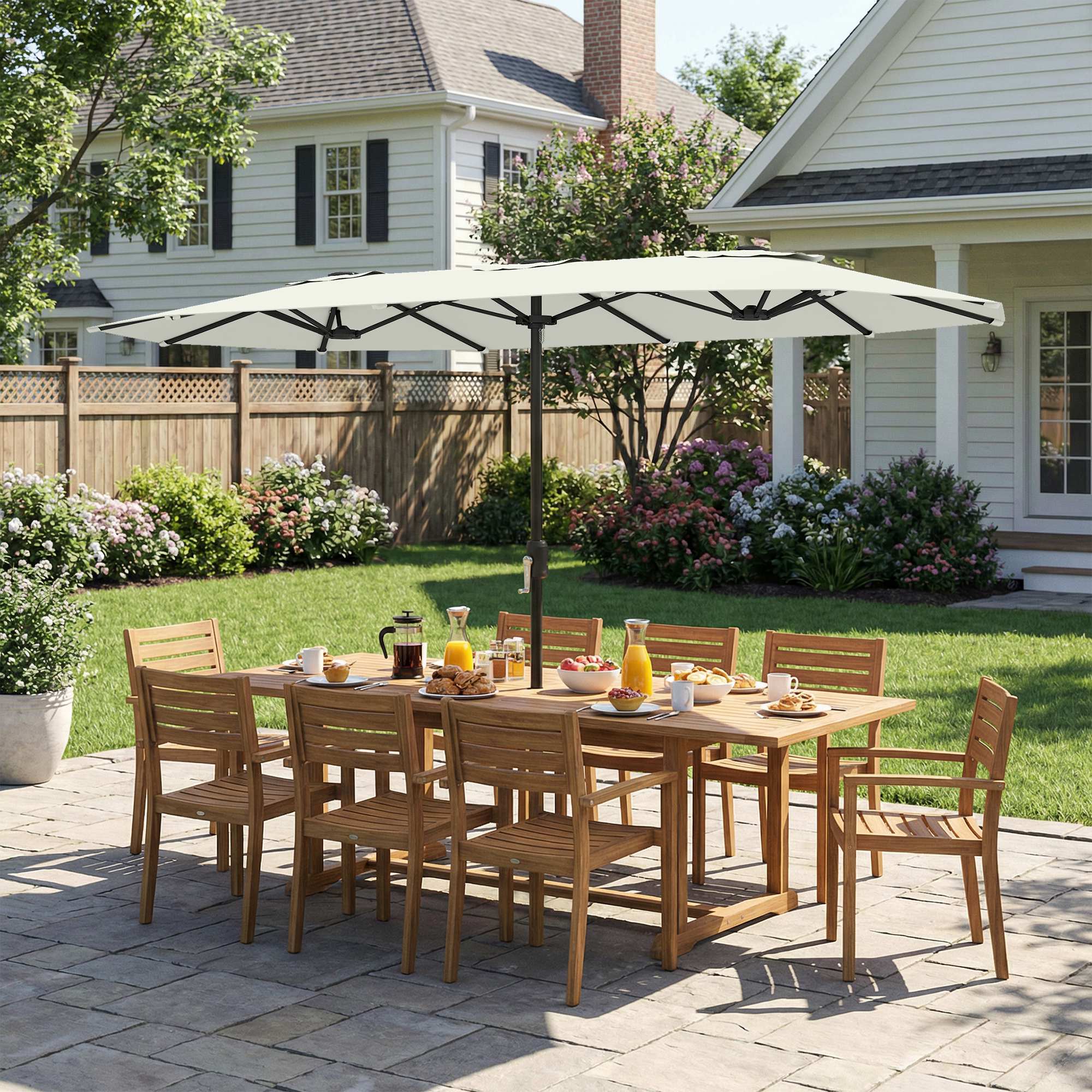 Sombrilla Doble 4,6x2,6 m, Sombrilla Terraza Exterior con Manivela Manual, Protección UV50+, Funda Protectora, Resistente al Agua, Parasol para Jardín, Terraza, Patio, Blanco Crema