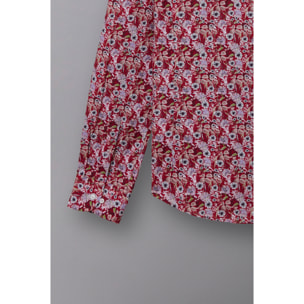 Camicia Uomo 1 Bottone Italiano Popeline Stampato Rosso\Bianco