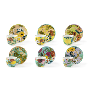Set 6 Tazzine Caffè con Piattini Excelsa – Fiori Frida, Porcellana Multicolore