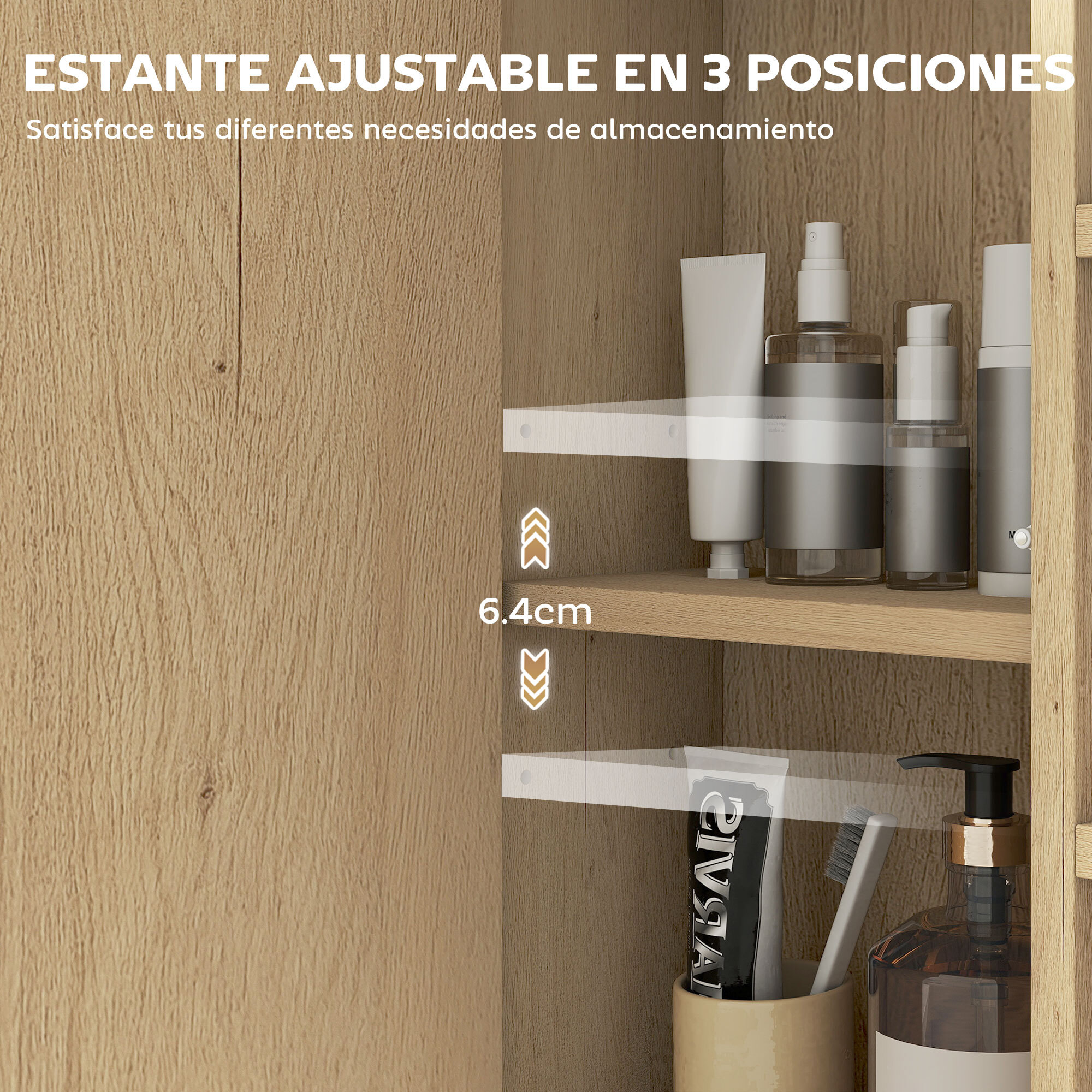 Armario de Baño con Espejo Armario de Pared Mueble de Baño con Estante Ajustable y 6 Compartimentos Abiertos 60x16x58,5 cm Roble