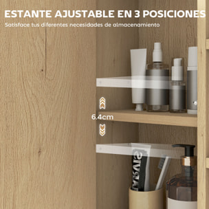 Armario de Baño con Espejo Armario de Pared Mueble de Baño con Estante Ajustable y 6 Compartimentos Abiertos 60x16x58,5 cm Roble