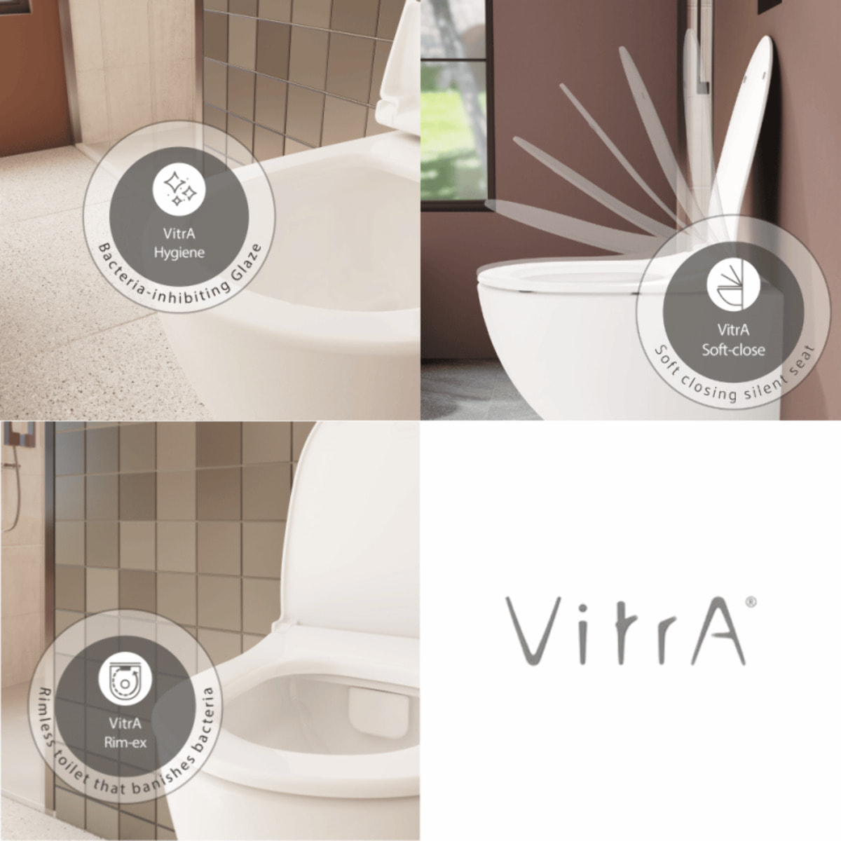 Pack WC suspendu VITRA Sento blanc mat + bâti autoportant V-Fix Core + Plaque Round or brossé