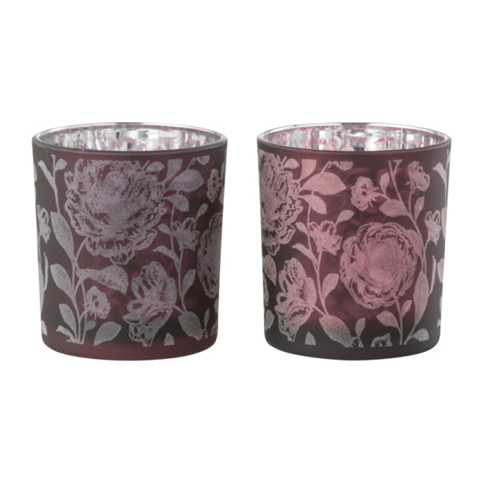 J-Line photophore Feuilles - verre - mauve/atgent - medium - 2 pièces