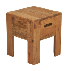 Tabouret H40 cm avec poignées en bois massif de pin recyclé - ORIGIN