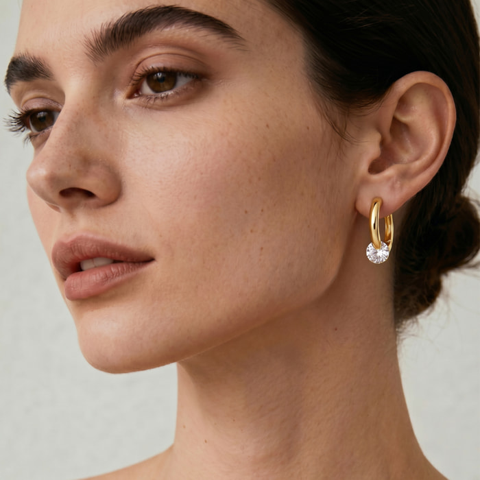 Pendientes de Circonita Brillante acabado en oro amarillo de 18k