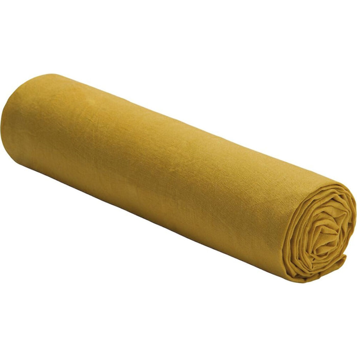 Drap Housse - Bonnet:40cm 100%lin LavÉ Jaune Curry