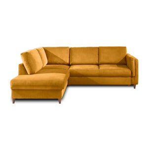 Brooke - canapé d'angle gauche - convertible - 5 places - en velours - Jaune