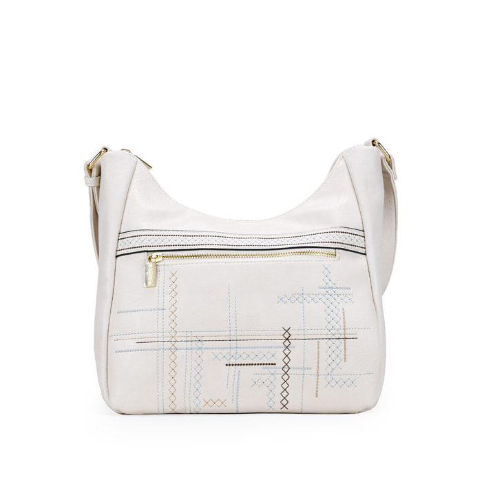 Bolso bandolera beige con bordado