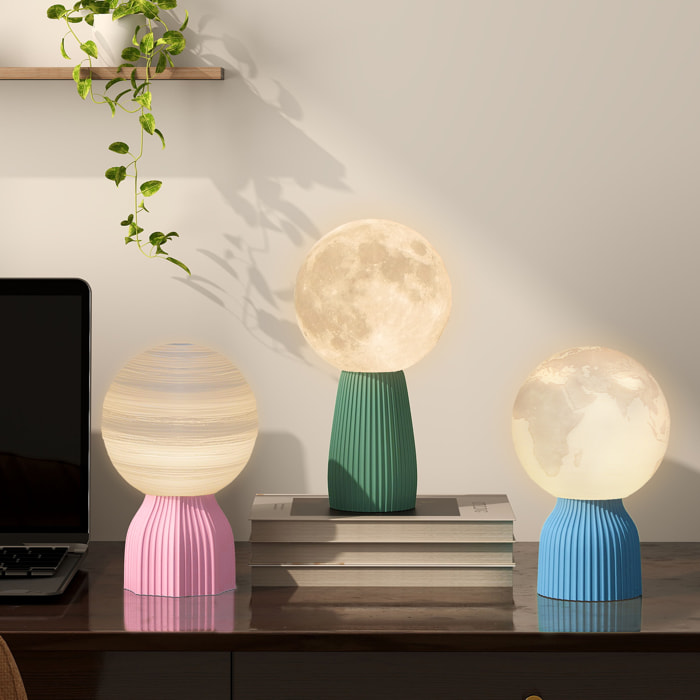 Juego de 3 Lámparas de Mesita de Noche 3D Lámparas de Mesa con 3 Colores Brillo Ajustable en 10 Niveles Conexión USB para Hogar Oficina Dormitorio Blanco