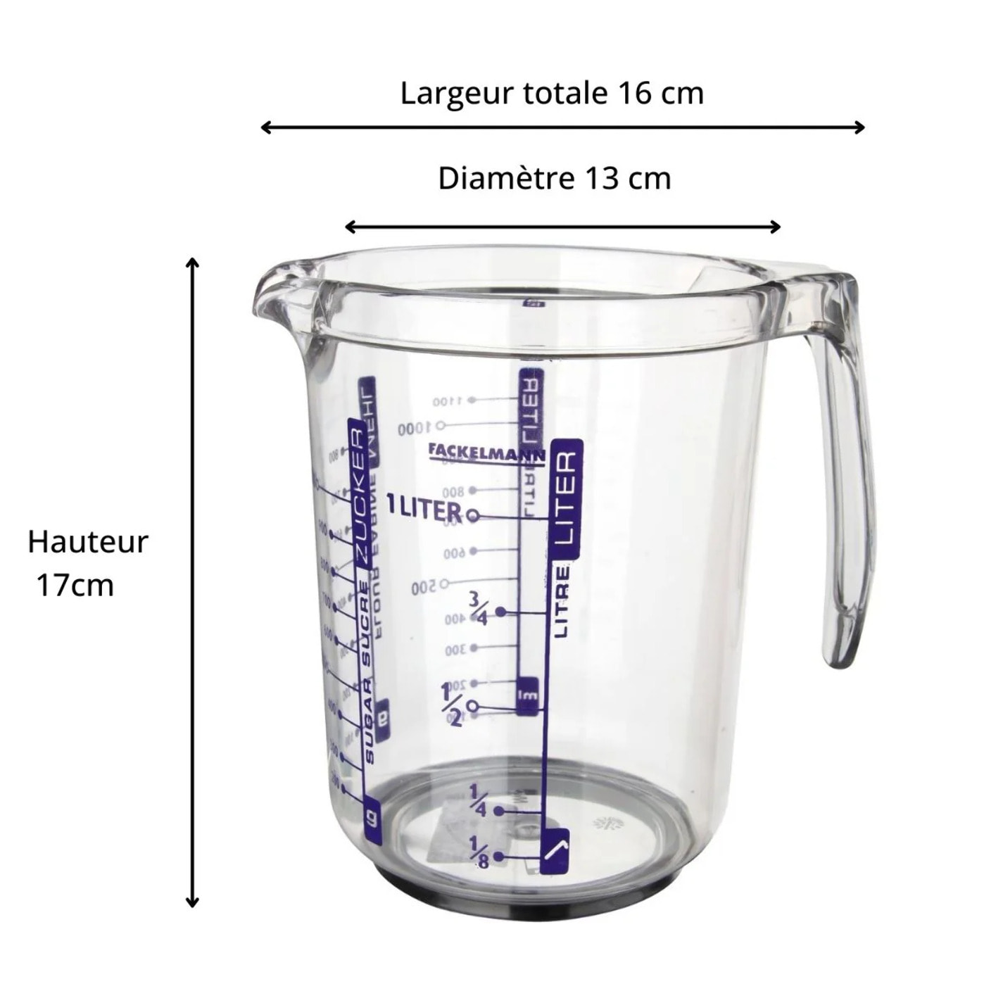 Verre doseur 1L en plastique de haute qualité Fackelmann