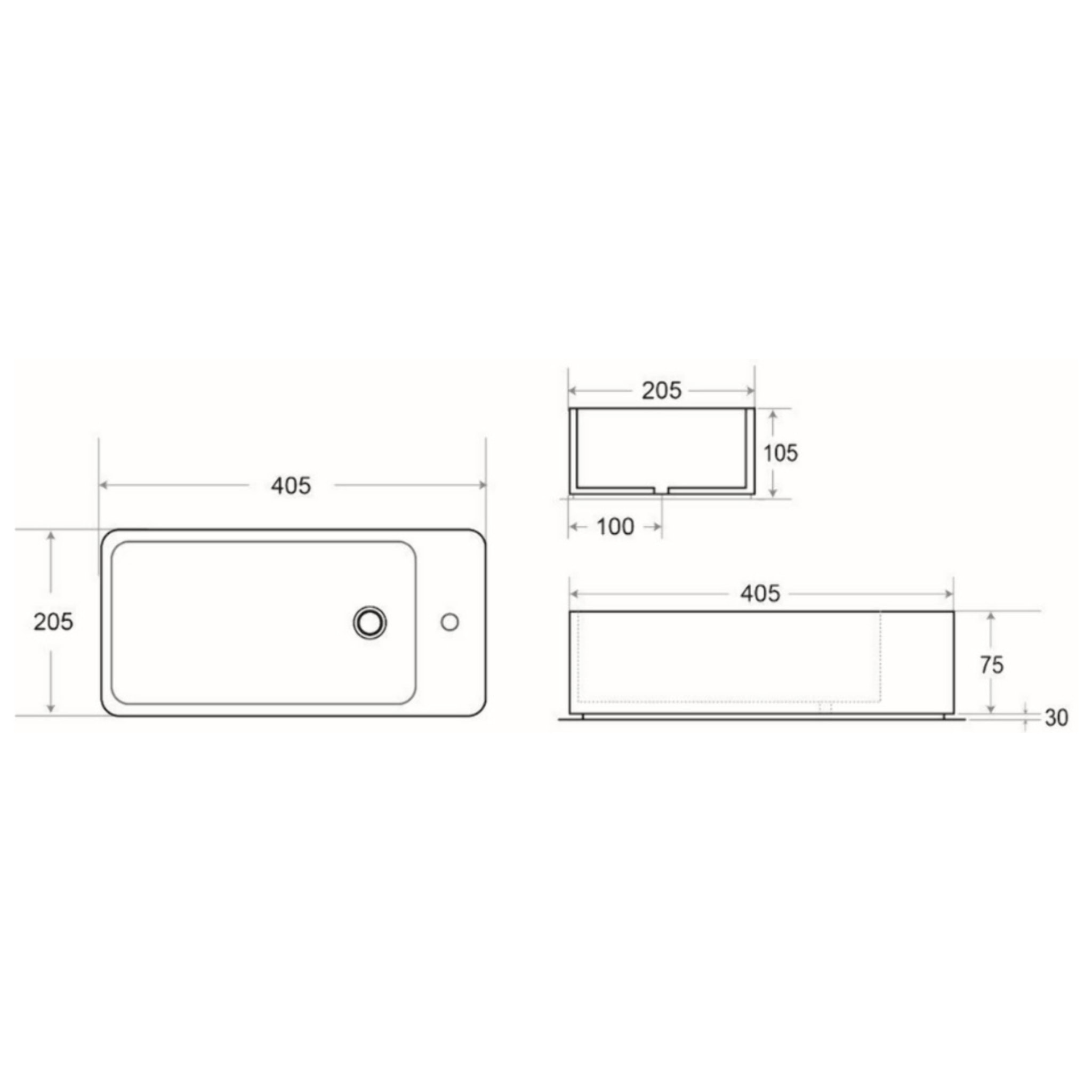 Ensemble lave-mains suspendu avec trou pour robinetterie a gauche, 40.5x20.5 + Siphon (SATBRE4020SL-SET2)